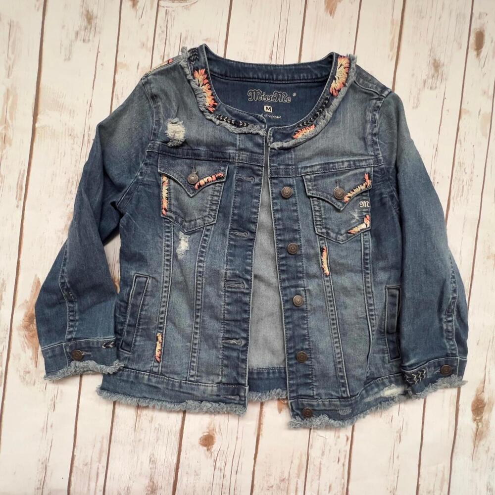 Miss Me  Embroidered Denim Jacket -‎ Size M
